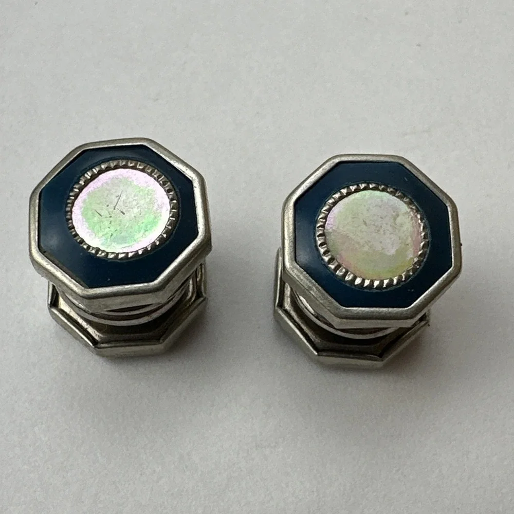 Antique Art Deco 1930s Simple Lion Brand Mother of Pearl Cufflinks